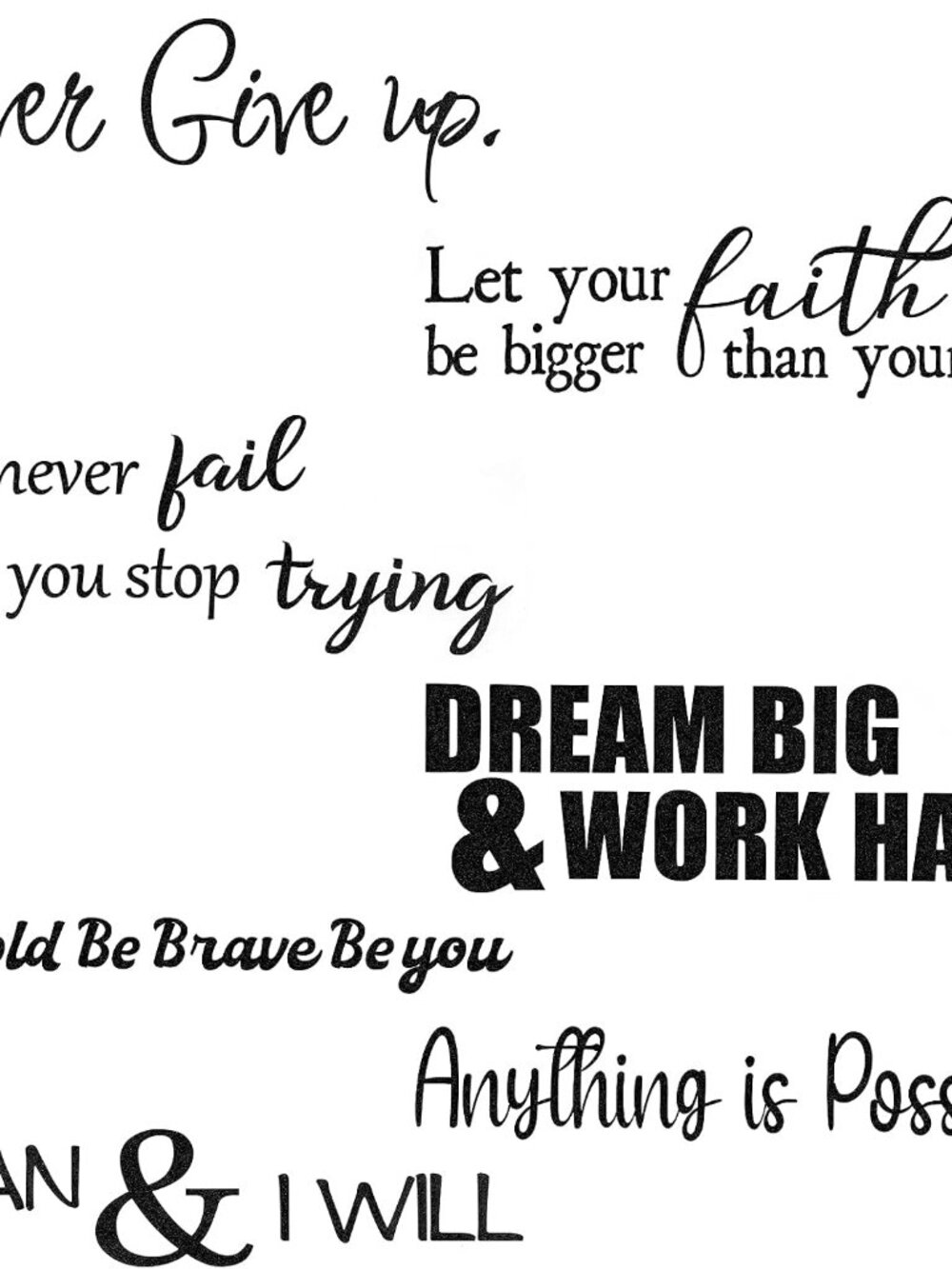5 Sheets Affirmation Wall Decals Peel and Stick,Never Give up